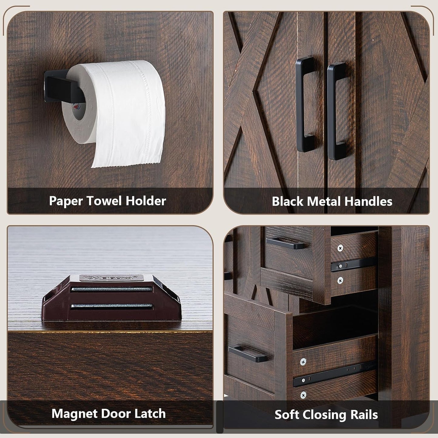 48 Inch Modern Farmhouse Bathroom Vanity with Barn Door Cabinet & 4-Drawer Storage - & Wood Tone Freestanding Sink Unit, Engineered Wood/MDF Suitable for Bathrooms
