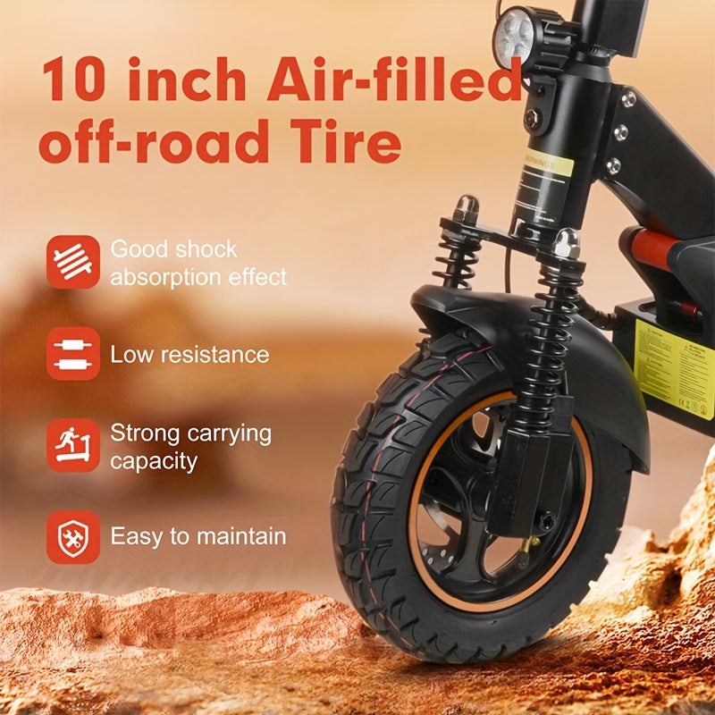 500W/740W Power, 10" Off-road/Tubless Tire Kick Electric Scooter, Foldable E-Scooter - Max Range 40km/60km/80km, Double Suspension & Double Disc Brake, Phone Charging USB Port, RGB Ambient Light, Turn Signal Light, LED Front Light