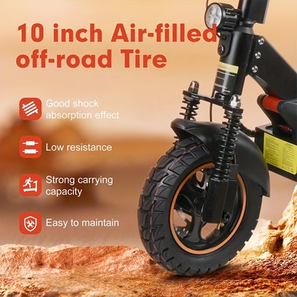 500W/740W Power, 10" Off-road/Tubless Tire Kick Electric Scooter, Foldable E-Scooter - Max Range 40km/60km/80km, Double Suspension & Double Disc Brake, Phone Charging USB Port, RGB Ambient Light, Turn Signal Light, LED Front Light