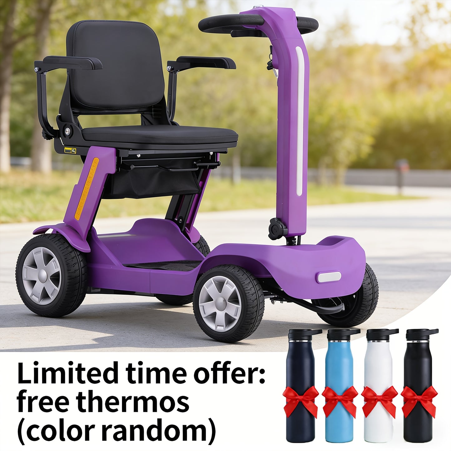 4 Wheel Electric Scooter for Adults & Seniors, 300W, 24V12Ah Battery, 4MPH Max Speed, 10Mile Range, Lightweight Foldable Scooter Electric with LED Lights, Storage Bag & Charger, No Assembly, Free Insulated Cup Gift Random Colors