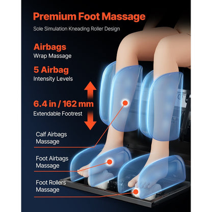 Full Body Massage Chair, 3D Zero Gravity Recliner with SL Track, 18 Auto Modes, Heat, Foot Rollers, Armrest Control, LCD Display, 36 Airbags, Retractable Footrest