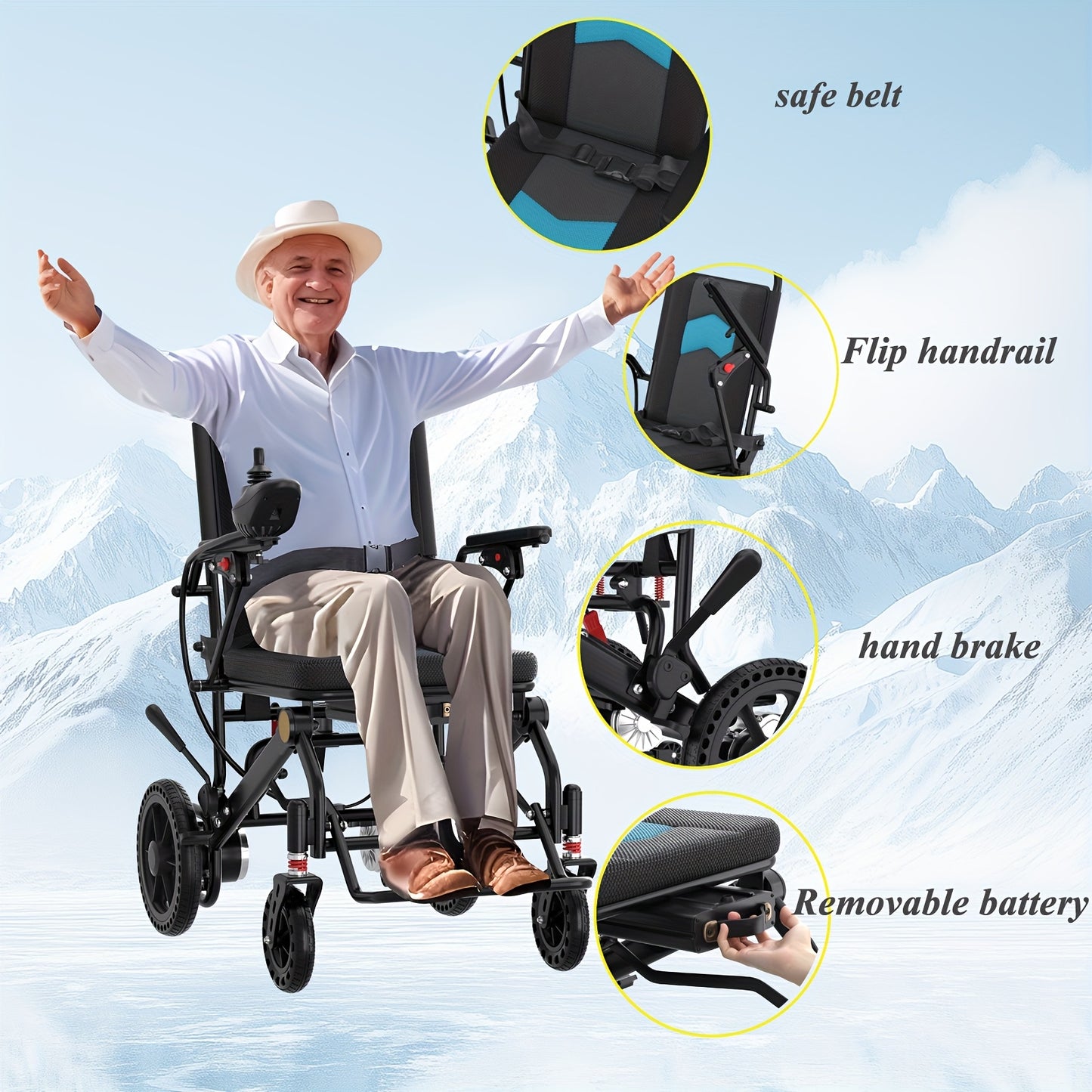 500W Motor Portable Electric Wheelchair Foldable for Adults Seniors, Intelligent Power Wheelchairs Motorized Wheelchair All Terrain Power Chair, Outdoor Wheelchair, Mobility Aid, Easy Storage, Lightweight Design, Smooth Mobility, Durable Construction