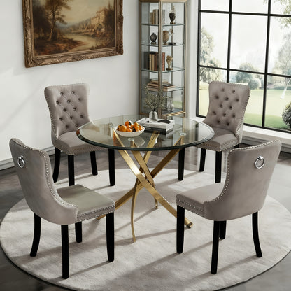 5pcs Modern Dining Table and Chair Set with Tempered Glass Table & Velvet Chairs - -Frame Base, Cushioned Seats Suitable for Kitchen, Dining Room, Small Spaces - Assembly, Contemporary Furniture (Table & 4 Chairs)