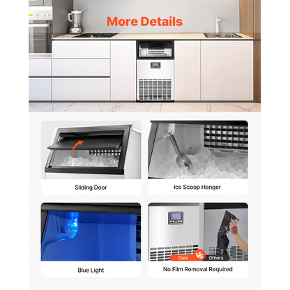 Commercial Ice Maker Machine 70/110/150/440lbs/24H, 33lbs Storage & 45 Cubes/15 Min, Dual Water Inlets, 120V US Plug, LED Display & Self-Cleaning for Bar Restaurant Office