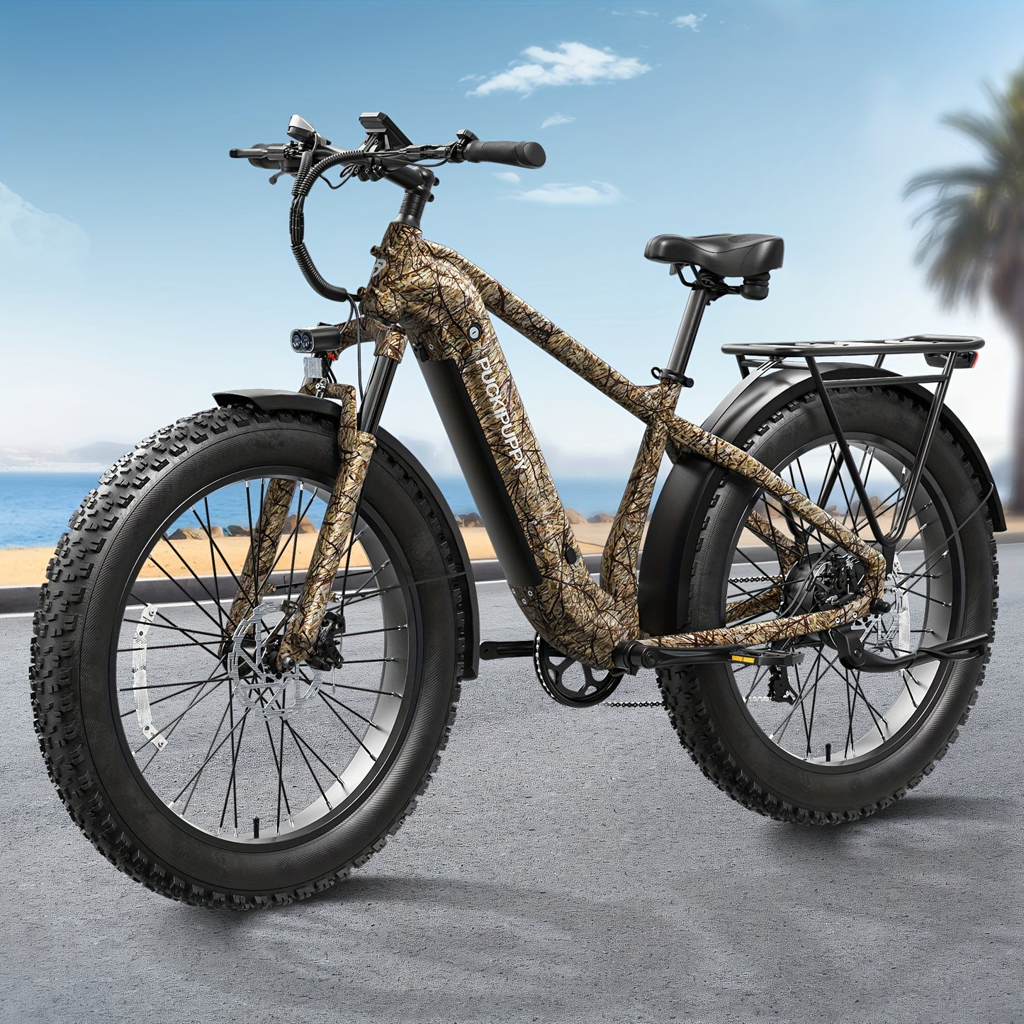 1 Electric Bike For Adults | Rear High-power Brushless Motor, 26" Fat Tire, 48V 15AH Removable Battery, Aluminum Frame with Rear Storage Shelf, Suitable for Outdoor Off-road and Urban Commuting | Orange, PUCKIPUPPY, Disc Brakes