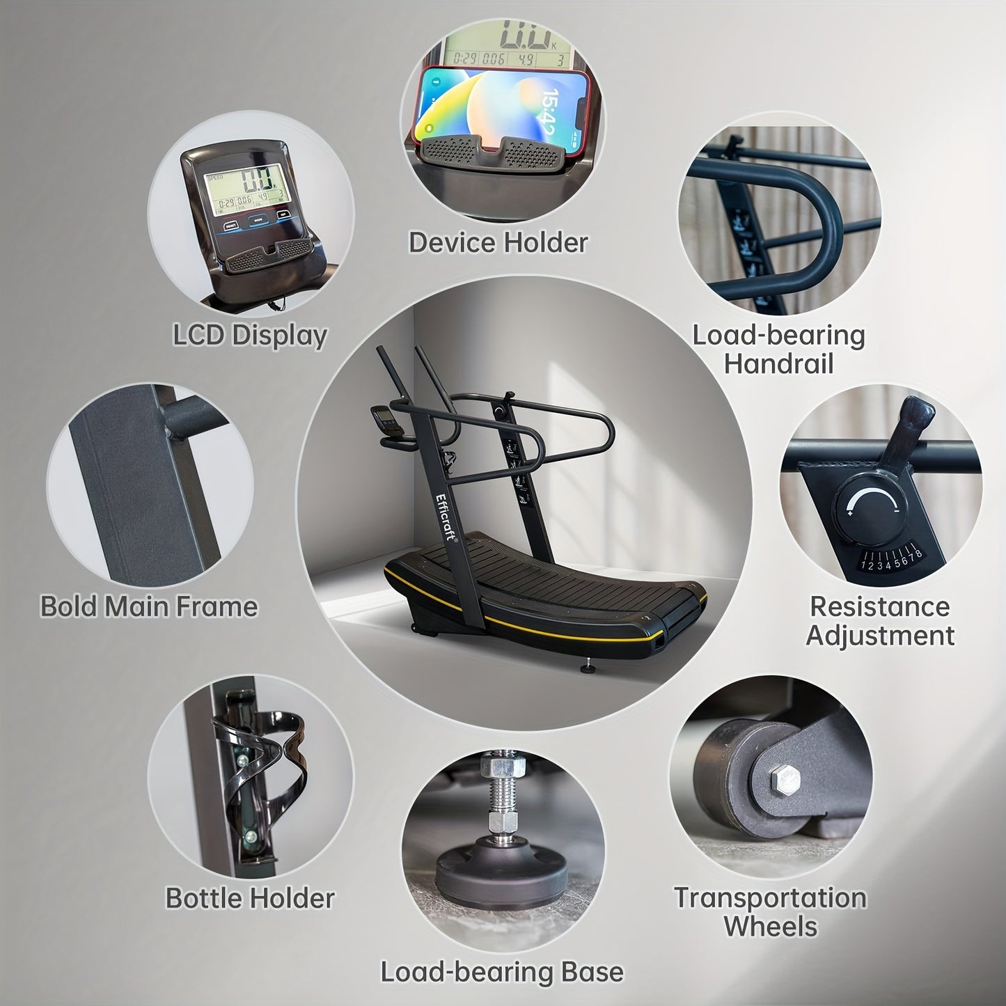 Manual Curved Treadmill, 8-Level Resistance, LCD Display, Non-Electric Fitness Equipment For Home & Gym, Cardio & Anaerobic Training
