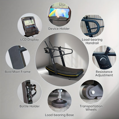 Manual Curved Treadmill, 8-Level Resistance, LCD Display, Non-Electric Fitness Equipment For Home & Gym, Cardio & Anaerobic Training