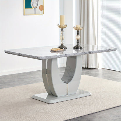 Sumdeal 63" Dining Table with 6 Velvet Dining Chairs, Modern Dining Table for 4-6 People