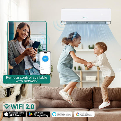 2-Zone Mini Split Heat Pump 18K BTU (9K+12K), SEER2 Wifi Ductless Air Conditioner, Cooling Area Up to 950 Square Feet, 208-230V, Compatible with Alexa, All White System