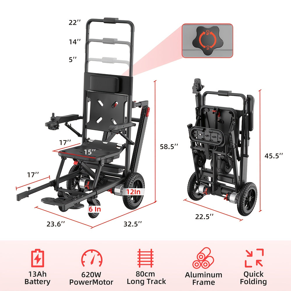 Nihhcune 15 Miles Long Endurance, Adult Intelligent Electric Wheelchair, Intelligent Controller, Stair Climber, Lightweight, One-step Folding And Unfolding, Can Be Put In The Trunk, High-power Motor, Strong Climbing Force, Anti-rollover Device
