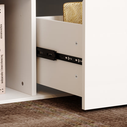Electric Height Adjustable Standing Computer Desk With Open Storage Shelves, Adjustable Height Office Desk With With Drawer, Administrative Corner Desk, Modern Design, White