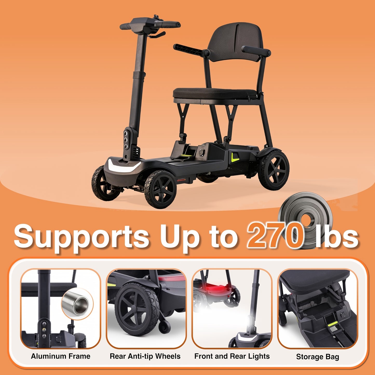 A Lightweight, Foldable Four-wheeled Electric Mobility Scooter Suitable For Seniors And Adults, Equipped With Dual Removable Batteries, Meeting Air Travel Standards, Offering A Long Range, And A Top Speed Of 5 Mph