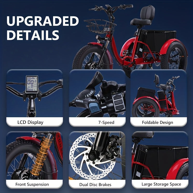 700W Foldable Electric Tricycle for Adults, 48V 15AH Removable Battery, Max Speed 20 Mph, 20" X 4.0" Fat Tire Electric Trike, 7-Speed Electric Trike for Adults,