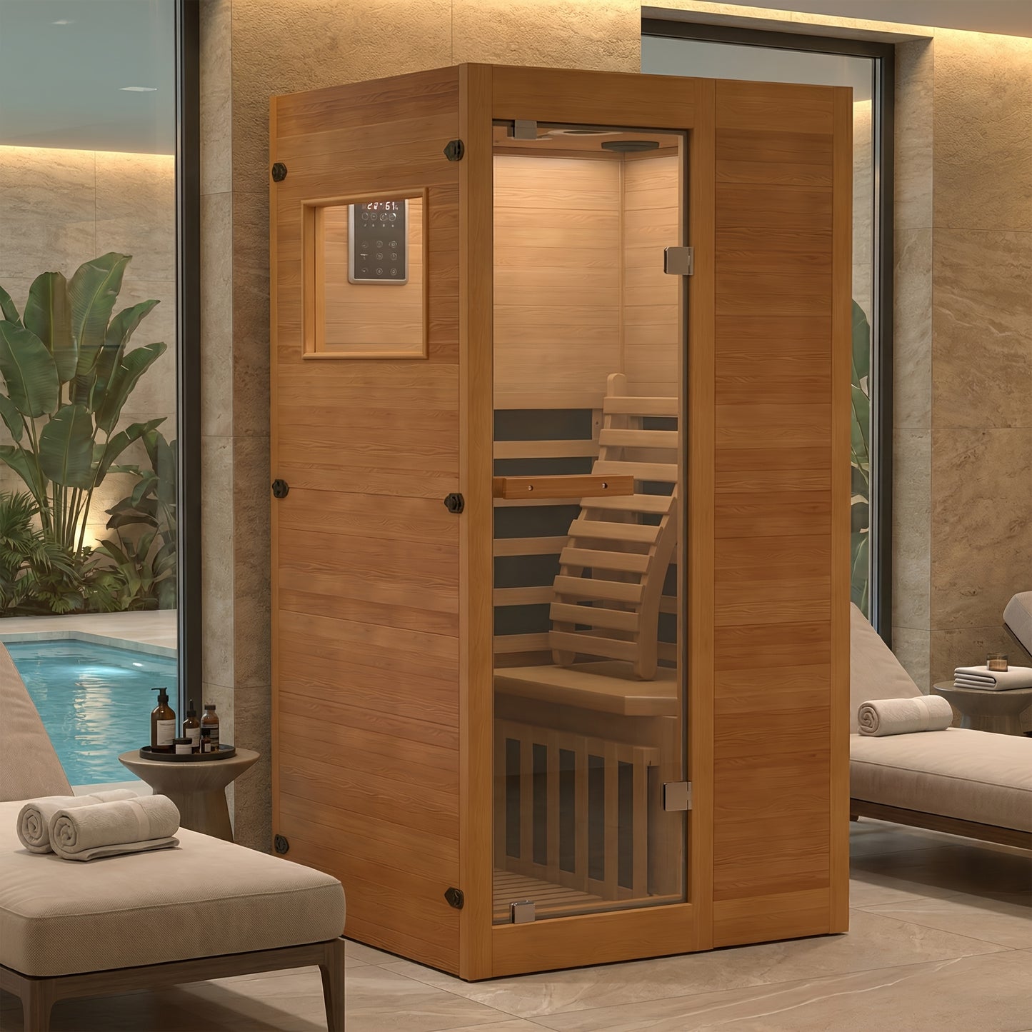 35.4"x 31.5"x 66.9" Sauna, 1 Person Sanua with Home, Indoor Dry Sauna, Carbon, Heater Panels, 8-Color Chromotherapy Lights