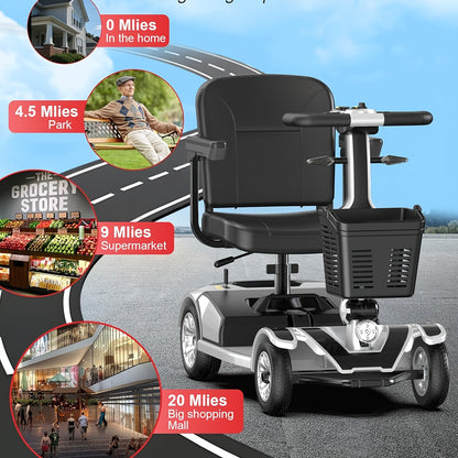 Foldable Four Wheel Mobility Scooter For Transporting Adults And Elderly, Electric Scooter With Removable Battery, 360° Swivel Seat, Front And Back Signal Lights, Tools Free Assemble, 8 Inch, 9 Inch Solid Tires Electric Mobility Aid