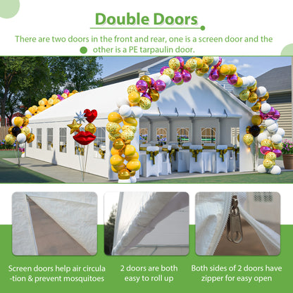 20×40/20×20/16×32 Feet Heavy Duty Party Tent, Large Wedding Event Canopy with Removable Side Walls - Outdoor Gazebo Style Commercial Shelter for Sports Events, Bleachers & Carports