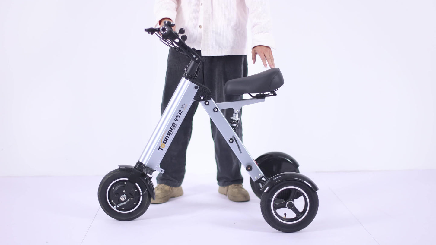 Compact Electric Trike for Grown-Ups, 3-Wheeled Mobility Scooter Featuring a Seat And Reverse Function, 10-Inch Air Tires, Lightweight Vehicle for Outdoor Adventures
