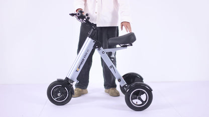 Compact Electric Trike for Grown-Ups, 3-Wheeled Mobility Scooter Featuring a Seat And Reverse Function, 10-Inch Air Tires, Lightweight Vehicle for Outdoor Adventures