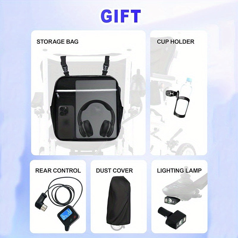 25 Miles Adult Electric Wheelchair Light Foldable, Weighing Only 37 Pounds Folding Electric Wheelchair With Rear Control, 2*10AH Removable Lithium Battery With Water Cup Holder Backpack Dust Bag Suitable For People With Disabilities