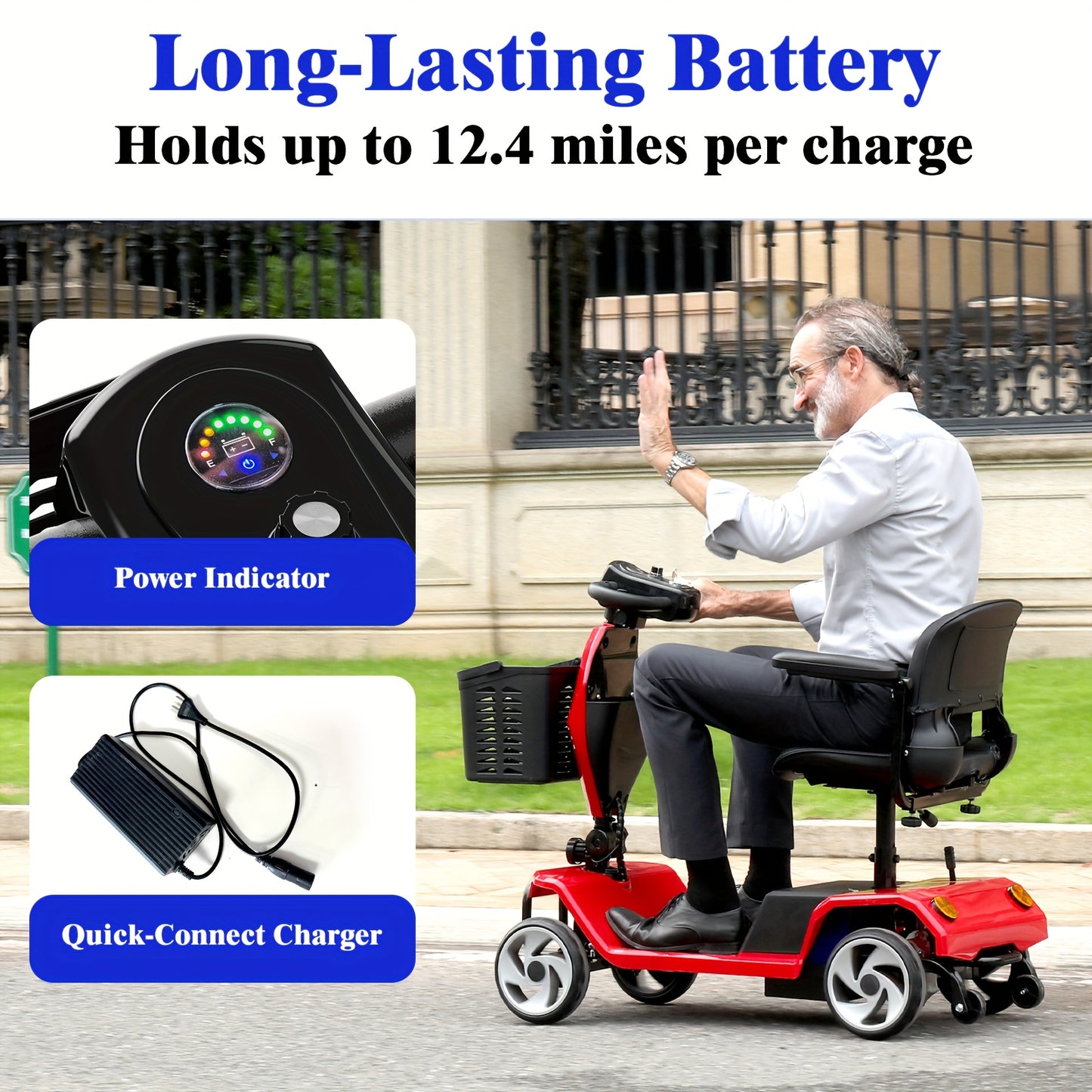 4-Wheel Electric Mobility Scooter For Adults With Seat - 250W Motor, 15 Miles Per Hour Speed, With Backrest Seat And Front Basket, 265 Pounds Capacity, 8 Inch Solid Tires, Lightweight 82Pounds, Suitable For Outdoor And Indoor Mobility