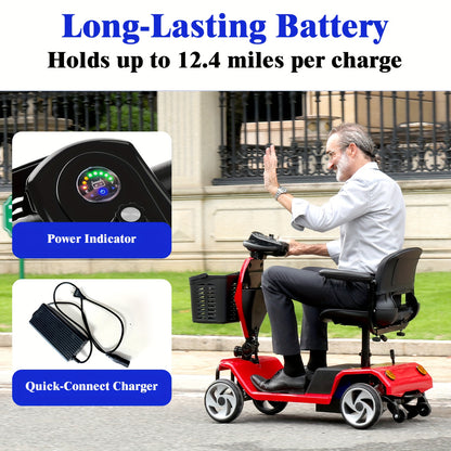 4-Wheel Electric Mobility Scooter For Adults With Seat - 250W Motor, 15 Miles Per Hour Speed, With Backrest Seat And Front Basket, 265 Pounds Capacity, 8 Inch Solid Tires, Lightweight 82Pounds, Suitable For Outdoor And Indoor Mobility