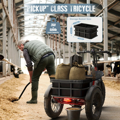 Dual Battery Electric Tricycle with 110-Mile High Range, Rear High-power Brushless Motor, 48V/15Ah&18Ah Removable Battery, 500lb Load Capacity, 20'' Tires And Large Basket, Suitable for Fishing/traveling, Essential for Elderly Travel(Husky Plus)