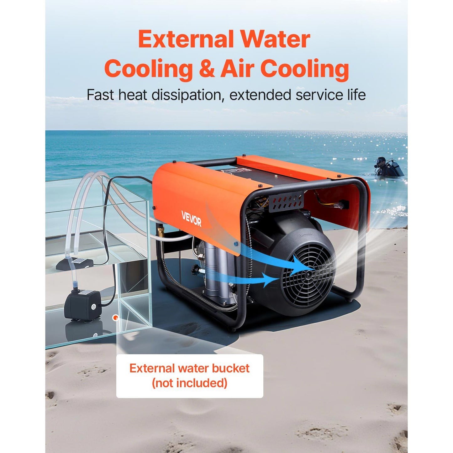 PCP Air Compressor 4500PSI/30Mpa 2-Cylinder Scuba Diving Tank Compressor External water cooling / Internal water cooling