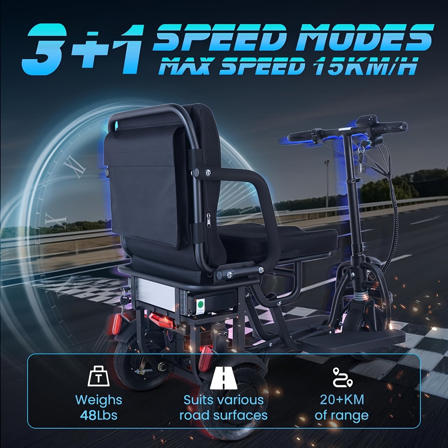 Electric Scooters For Adults And The Elderly, Three-wheeled, Lightweight, Foldable, Equipped With LED Headlights And Backpack Cup Holder Dustproof BagBasket, IncludingCharger, Can Be Easily Disassembled Into Lightweight Partsperfect Mother'sDay Gift