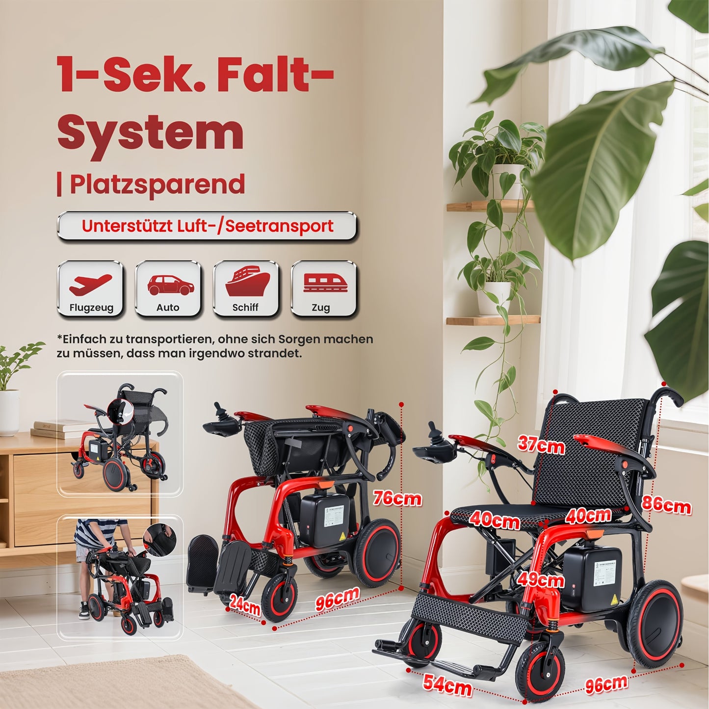 Foldable Carbon Fiber Electric Wheelchair Weighs 30.31 LB, Has a Maximum Load of 264.55 LB, And Comes with a 24AH Battery (2*12), with a Range of 48 Km. It Comes with a Backpack, Dust Cover, And a Double-Layer Thickened Anti-Bedsore Cushion
