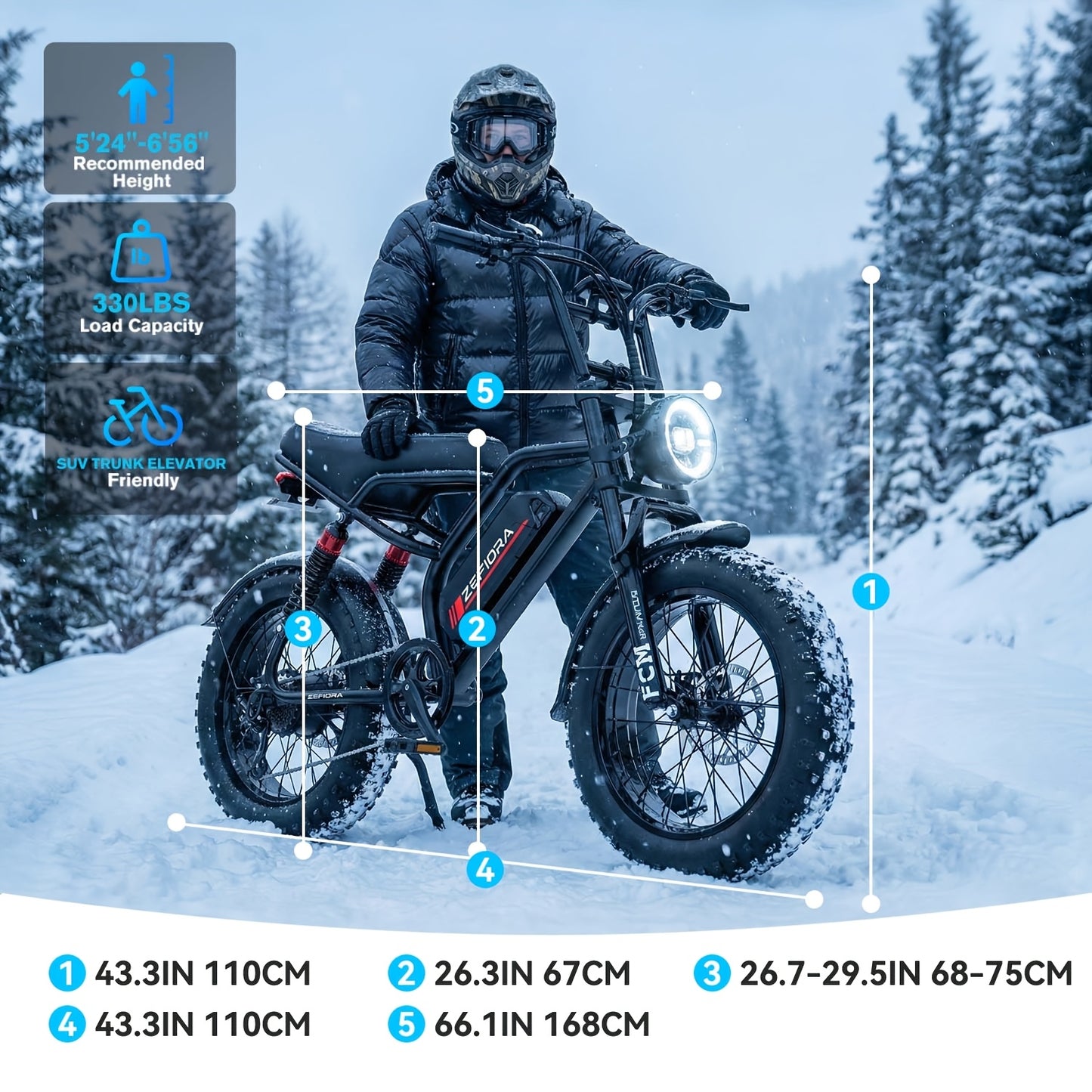 Adult Electric 740W Brushless Motor, Removable Dual Battery 48V 8-20AH, All-Terrain Tires & Shock Absorption System Suitable for Mountain, Snow, Sand, Road Riding, 20x4 Inch Tires