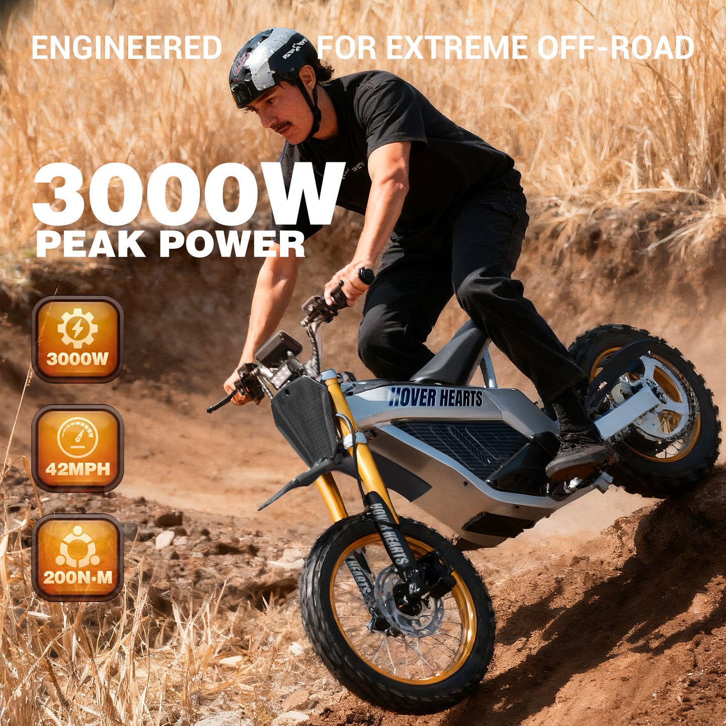 Powerful 3000W Electric Dirt Bike for Adultsand Teens, All-Terrain Off-Road Motorcycle - 8-inch alloy wheels, heavy-duty frame, LEDheadlights, 250 lbs maximum load, suitable fordrifting and off-road riding