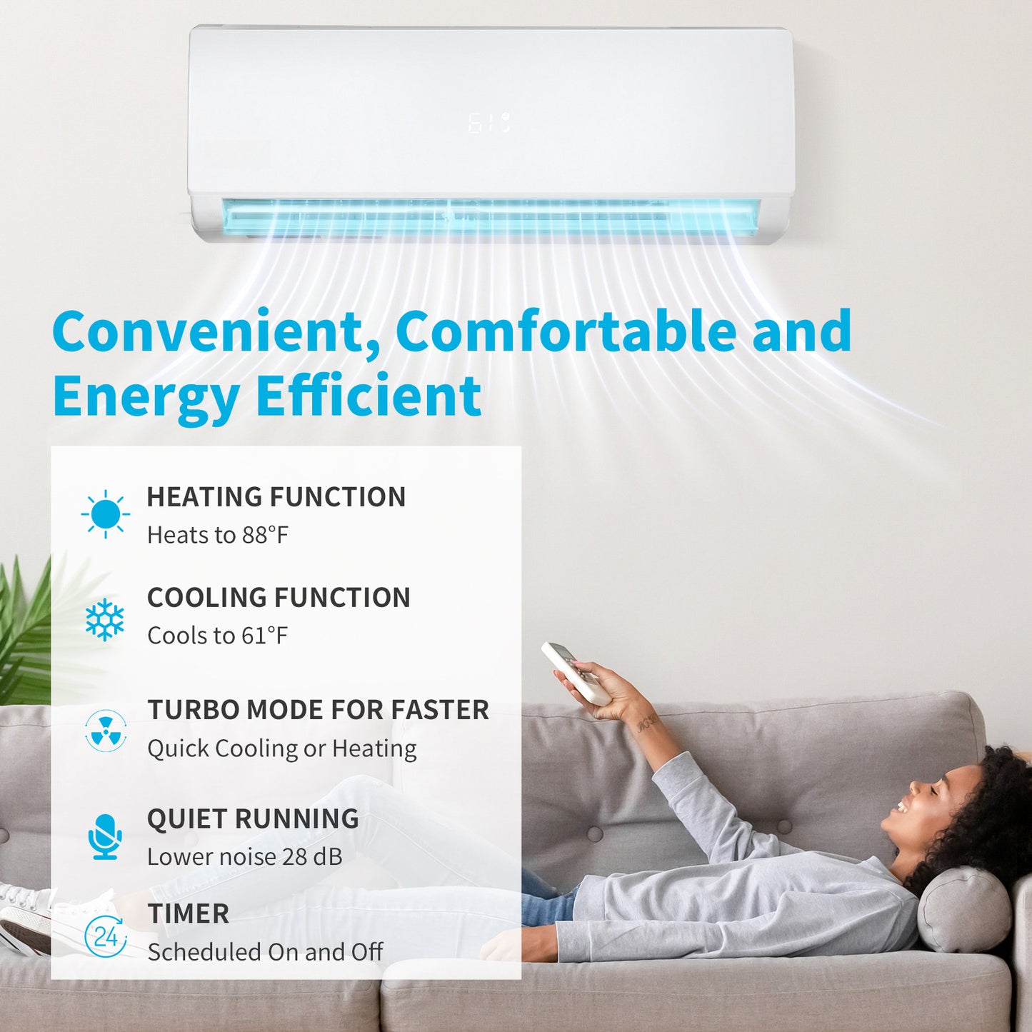 28000 BTU 2-Zone Ductless Mini Split AC/Heat Pump 20 SEER2, Pre-Charged Condenser, 9K+18K BTU Indoor Units, 2x25ft Installation Kits, Ideal for Home,