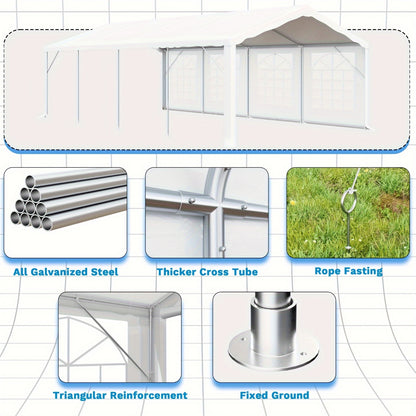 20x40ft & 13x26ft White Plastic Party Canopy with Pergola - Durable Outdoor/Indoor Event Shelter for Weddings, Birthdays, Garden Parties - Portable, Easy Setup, No Electricity Needed, Outdoor Event Shelter, Sturdy Construction