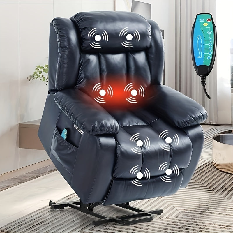 Dual Motor Lay Flat Power Lift Recliner Chair For Elderly Armchair Adjustable Breathable Leather Sofa Chair With Massage And Heating For Living Room Infinite Position Lift Recliner (Navy Blue)