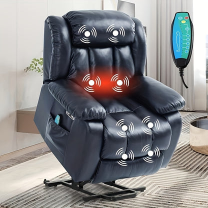 Dual Motor Lay Flat Power Lift Recliner Chair For Elderly Armchair Adjustable Breathable Leather Sofa Chair With Massage And Heating For Living Room Infinite Position Lift Recliner (Navy Blue)