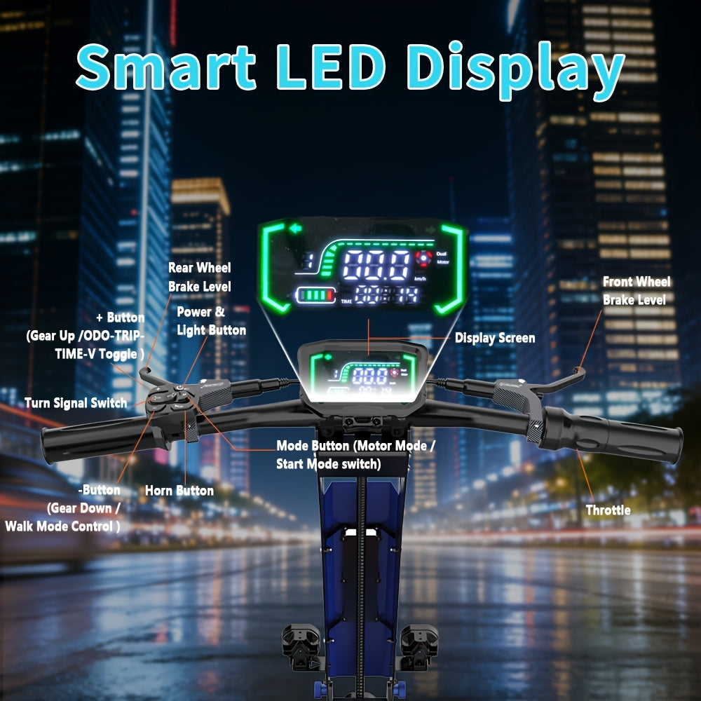 Electric Scooter, Brushless Motor, 35Ah 11-Inch Tires, 3-Speed Range of about 50 Miles, Long-Range Electric Scooter, 330Lbs Weight Capacity, Suitable for Urban Commuting, Outdoor Camping And Adventure Travel, Adult Surprise Birthday Gift