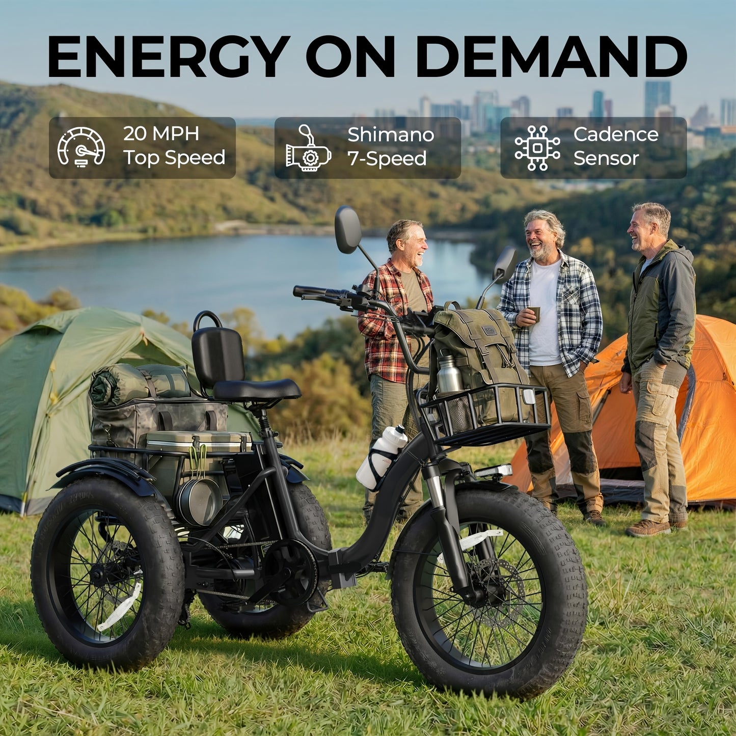 Adult Electric Tricycle, 749W Motor, 54.6V 13Ah Battery, 20 X 4 Inch Folding Fat Tire 3-Wheel Electric Trike, 20 MPH, Hydraulic Brakes, Rear Basket And Differential
