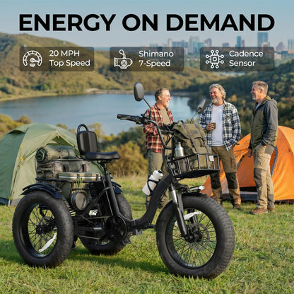 Adult Electric Tricycle, 749W Motor, 54.6V 13Ah Battery, 20 X 4 Inch Folding Fat Tire 3-Wheel Electric Trike, 20 MPH, Hydraulic Brakes, Rear Basket And Differential