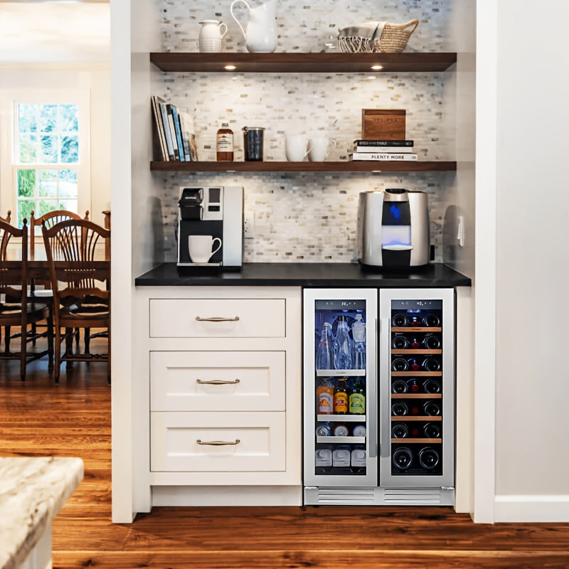 24 Inch Dual Zone Wine And Beverage Refrigerator Cooler - 60 Can And 20 Bottle LED Beverage Fridge - US 115V & Wine Refrigerator with 34°F -54°F Temperature Control, Beverage Cooler Built In Or Freestanding, Perfect for Home/Kitchen(4.10 Cu.ft)