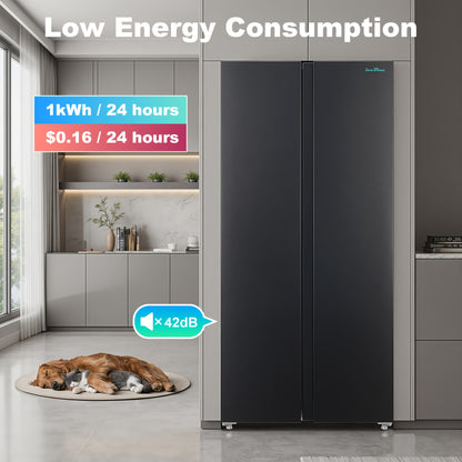 Iceblue 15.6 Cu. Ft. Black Stainless Steel Side-By-Side Refrigerator - Independent Left Freezer And Right Fridge Temperature Control