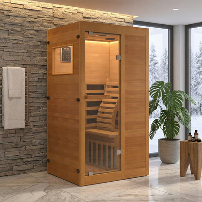 35.4"x 31.5"x 66.9" Sauna, 1 Person Sanua with Home, Indoor Dry Sauna, Carbon, Heater Panels, 8-Color Chromotherapy Lights