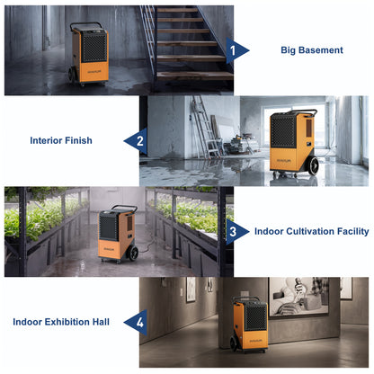 Commercial Dehumidifier for Basements, 305 Pint, 9000 Sq.Ft Large Spaces, 38 Gallon/Day. Commercial Grade Dehumidifiers for Industrial, 24H Timer, Continuous Dehumidification, Auto Defrost