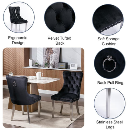 7 Piece Marble Dining Table Set, 70" Faux Marble Dining Table and Velvet Chairs for 6, 7 Piece Luxury Dining Room Table Set and 6 Upholstered Chairs with Stainless Steel Legs