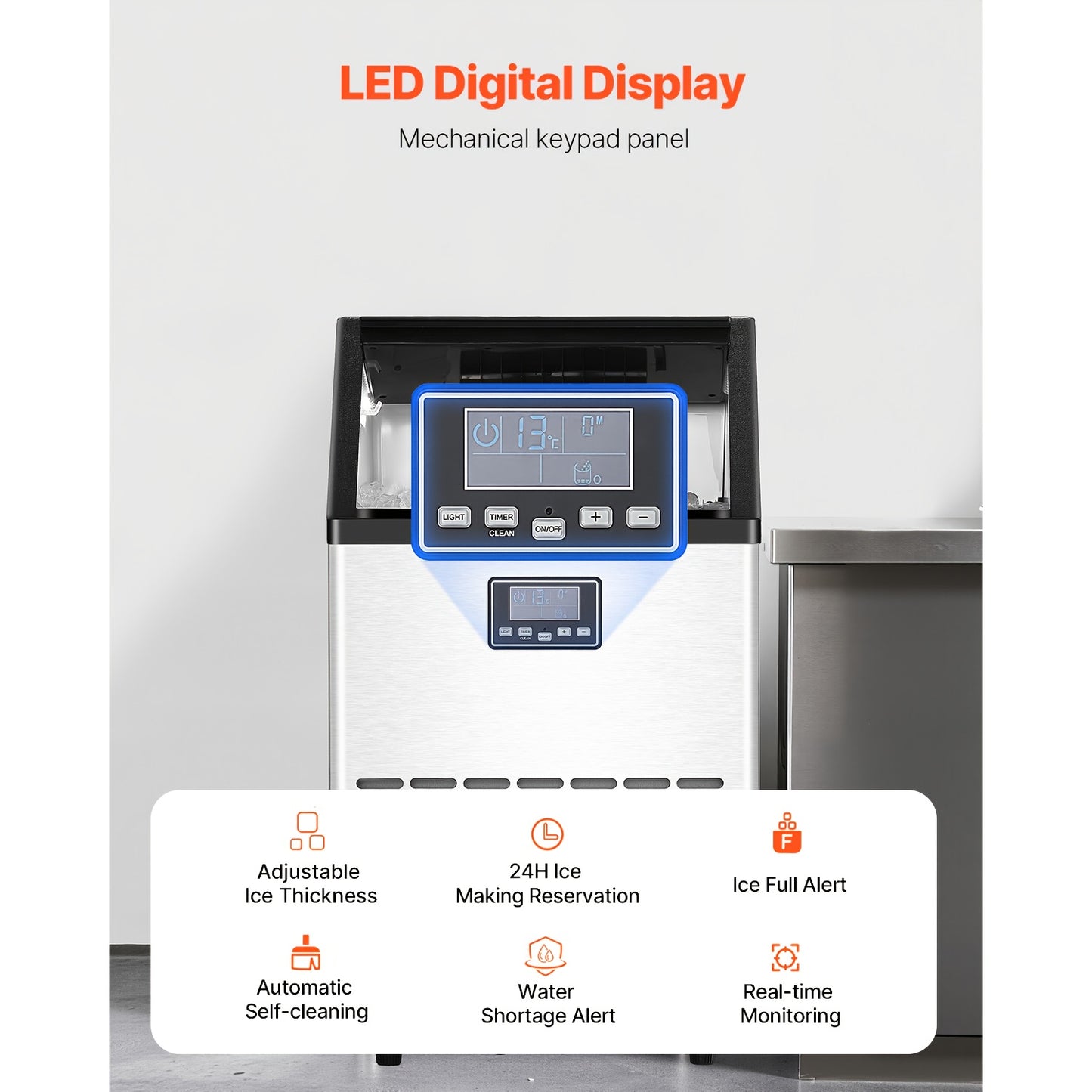 Commercial Ice Maker Machine 70/110/150/440lbs/24H, 33lbs Storage & 45 Cubes/15 Min, Dual Water Inlets, 120V US Plug, LED Display & Self-Cleaning for Bar Restaurant Office