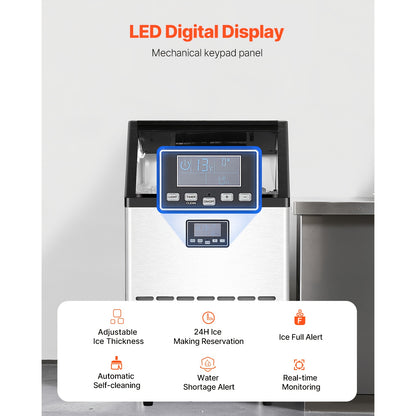 Commercial Ice Maker Machine 70/110/150/440lbs/24H, 33lbs Storage & 45 Cubes/15 Min, Dual Water Inlets, 120V US Plug, LED Display & Self-Cleaning for Bar Restaurant Office