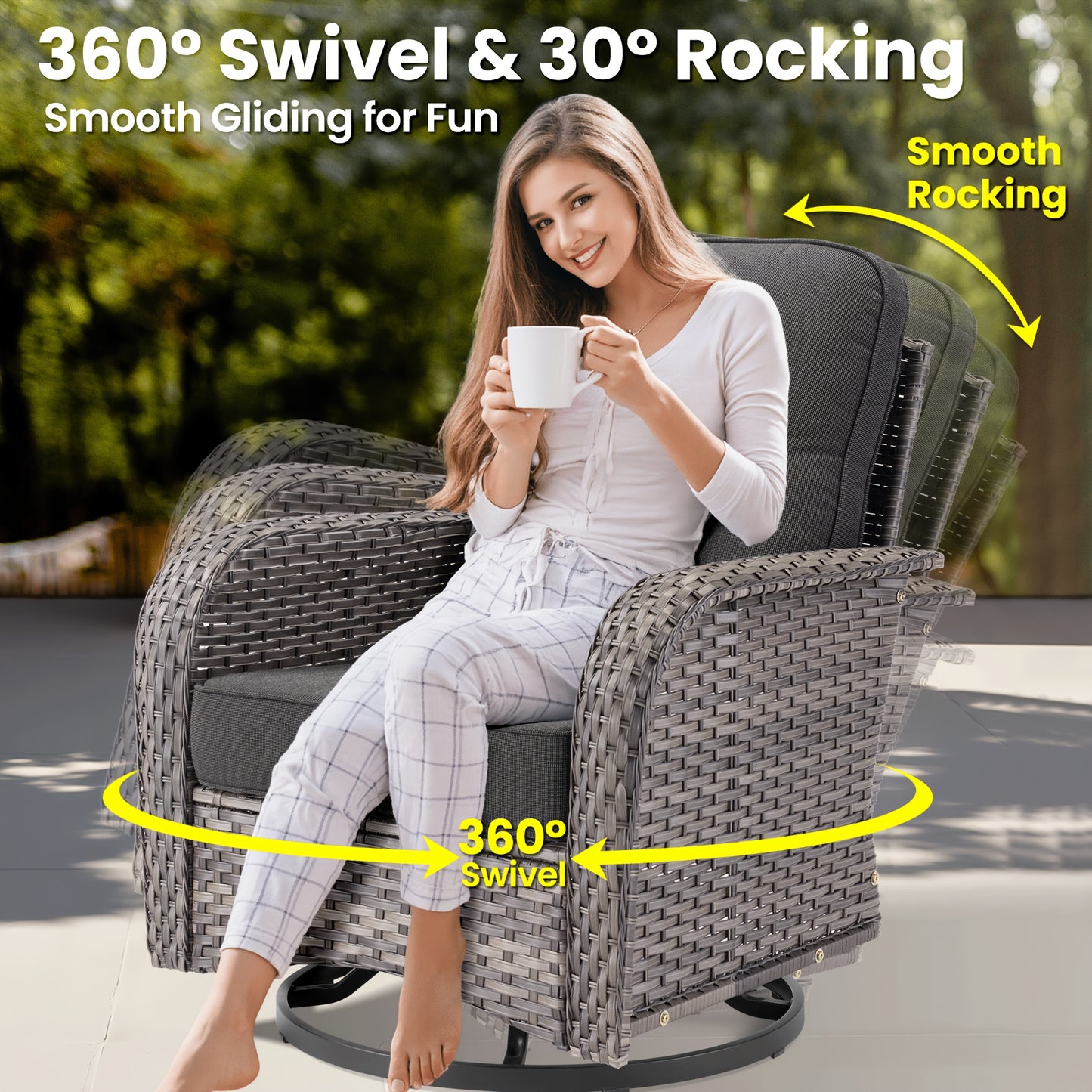 10pcs Outdoor Patio Furniture Sets With 54" Fire Pit Table And Solar Led Light Coffe Table, All-Weather PE Rattan Sectional Sofa Conversation Set With Swivel Rocking Chairs, Outside Modular Couch With Thick Cushions For Backyard, Deck, 7 Seats