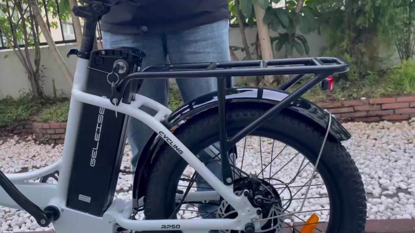 Electric Bike For Adults, RP50 Real 500W 20''×3.0 Fat Tire Electric Bicycle, 14.5Ah 48V Removable Battery Max Range 73Miles For Urban Commuter, High MPH Cargo Ebike With Front Suspension & 7 Speed Gear