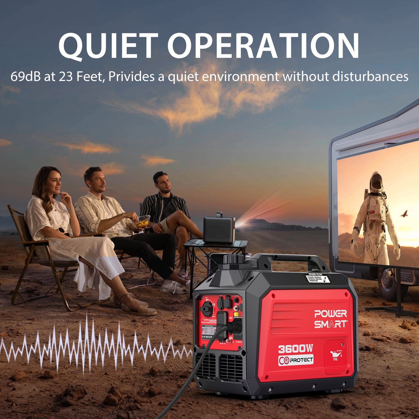 4800 Watt & 3600 Watt Gas Engine Generator for Camping & Emergencies - W/ CO Alarm, Portable, Low Noise, Inverter Generator