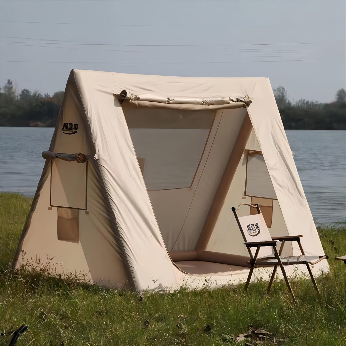 1pc Portable Foldable Inflatable Camping Tent with Canopy, 4 Seasons Oxford Cabin Tent, 2-4 Person Hut Trip Tents Sun Shelter, Easy Setup Outdoor Oxford Tents, Self-Supporting Structure Inflatable Air Tent with Pump