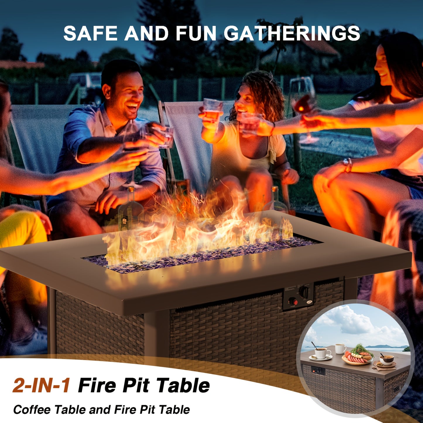 Outdoor Patio Furniture Set with Fire Pit Table, 13pcs Outdoor Furniture Set Patio Sectional Sofa W/42in Propane Fire Pit, PE Wicker Rattan Patio Conversation Sets